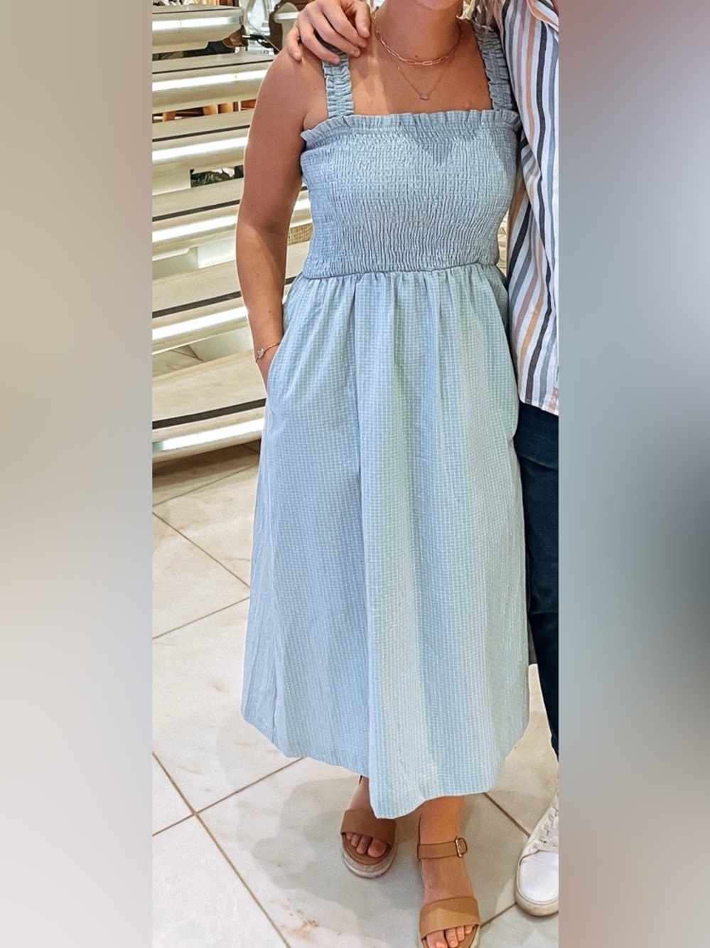 Light Blue Midi Skirt with Elastic Waist